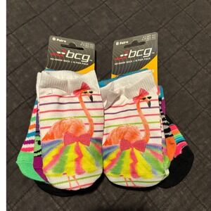 BCG Girls No-Show Socks 12 Pairs Flamingo Rainbow Stars Neon Size 5-7 Shoe 3-10